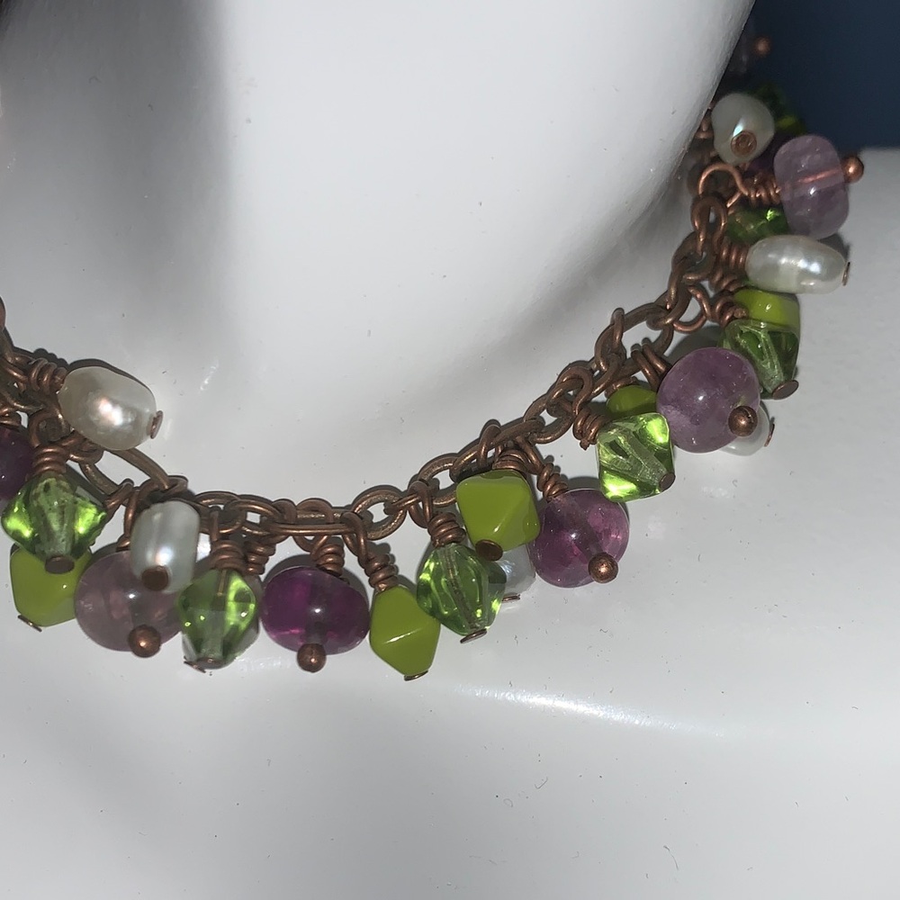 Pulse Design Handcrafted Green & Purple Bead Cluster bracelet -